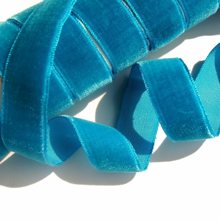Bermuda Blue Velvet Ribbon Vintage from France 16mm