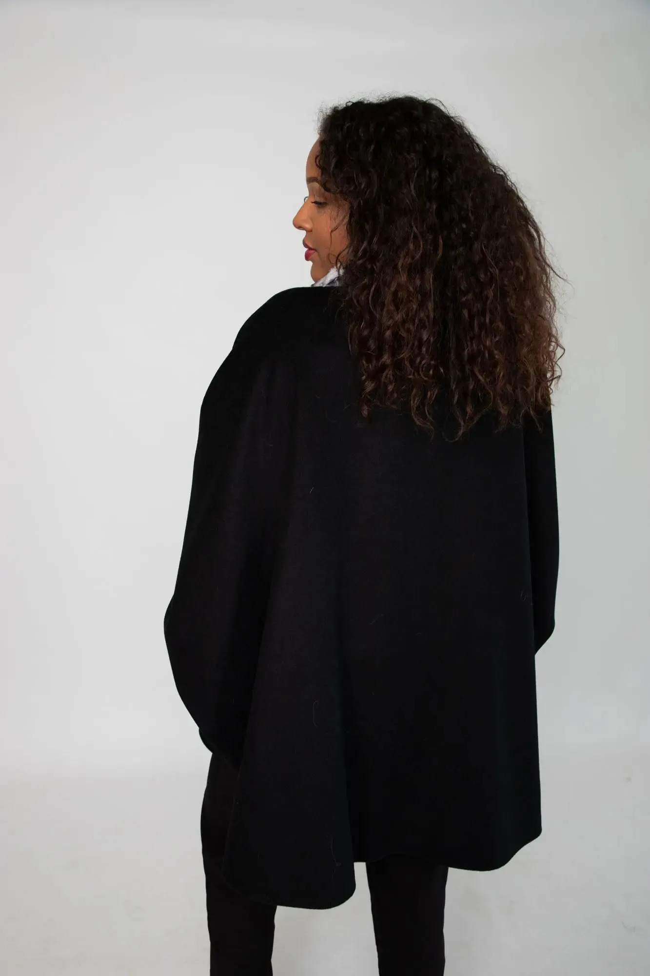 Black Cashmere Cape with Chinchilla Trim