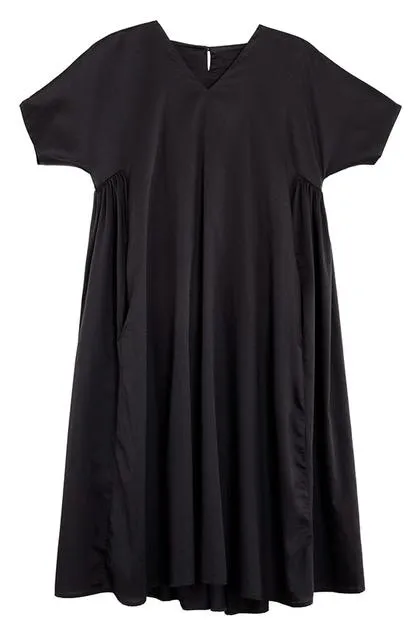 Black Crane Petal Dress - Dark Navy