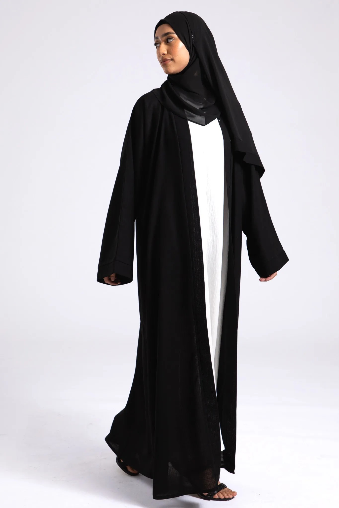 Black Linen Open Abaya