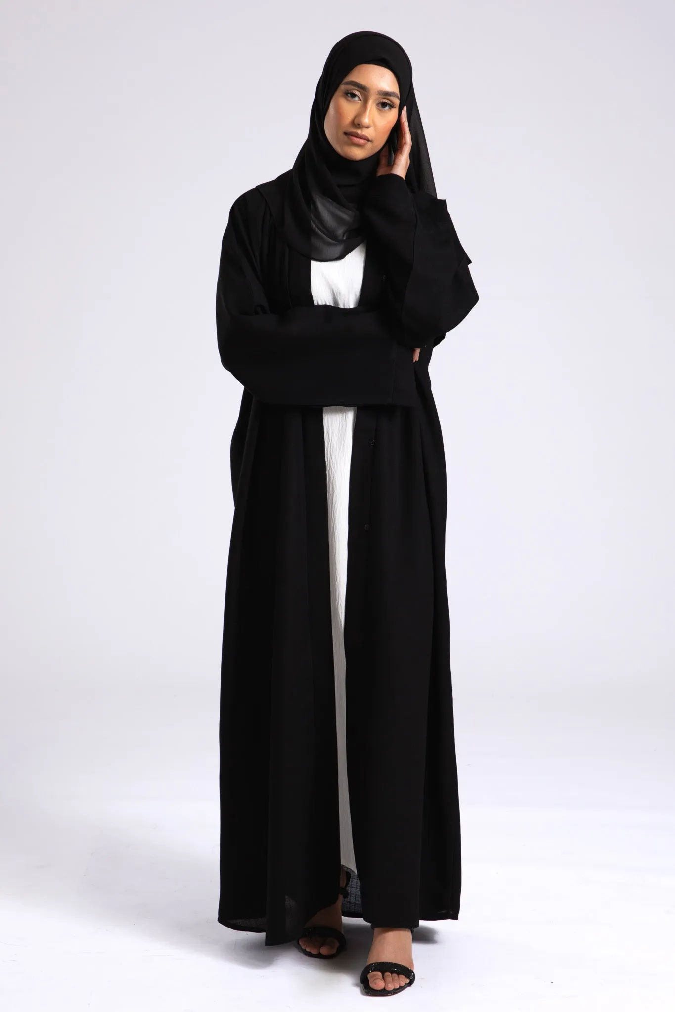 Black Linen Open Abaya