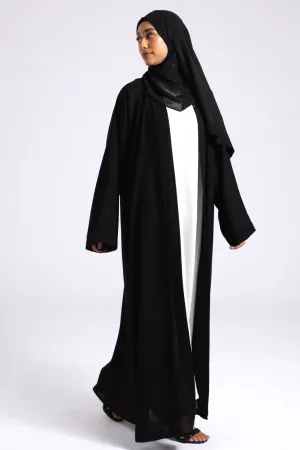 Black Linen Open Abaya