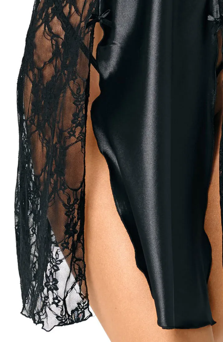 Black satin nightie with lace - Debra