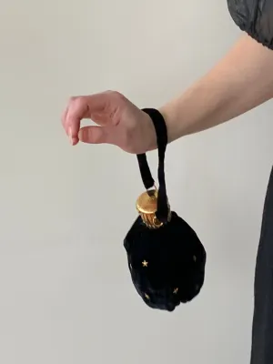 Black vintage velvet pouch