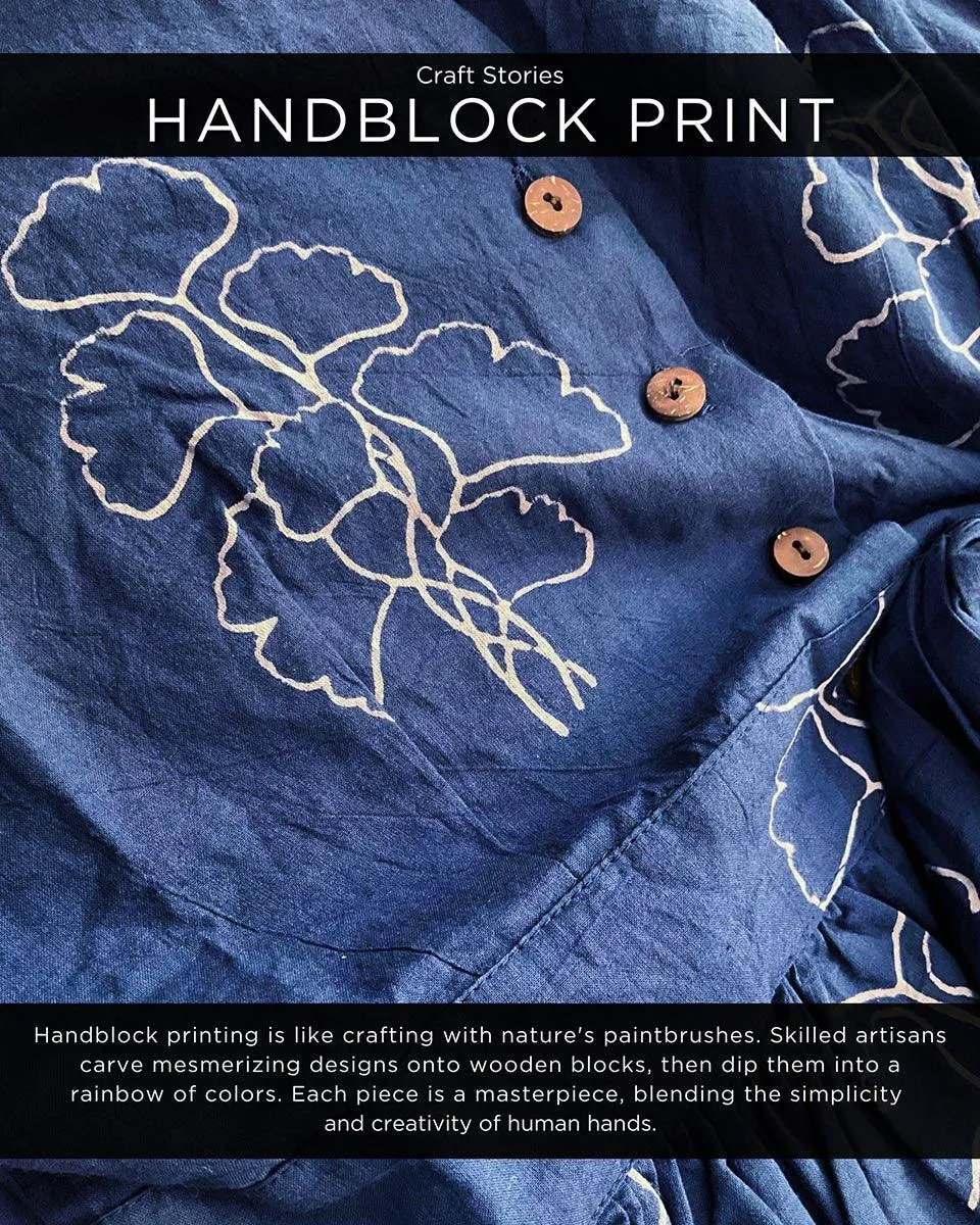 Blue Blockprinted Cotton Dress-Moh