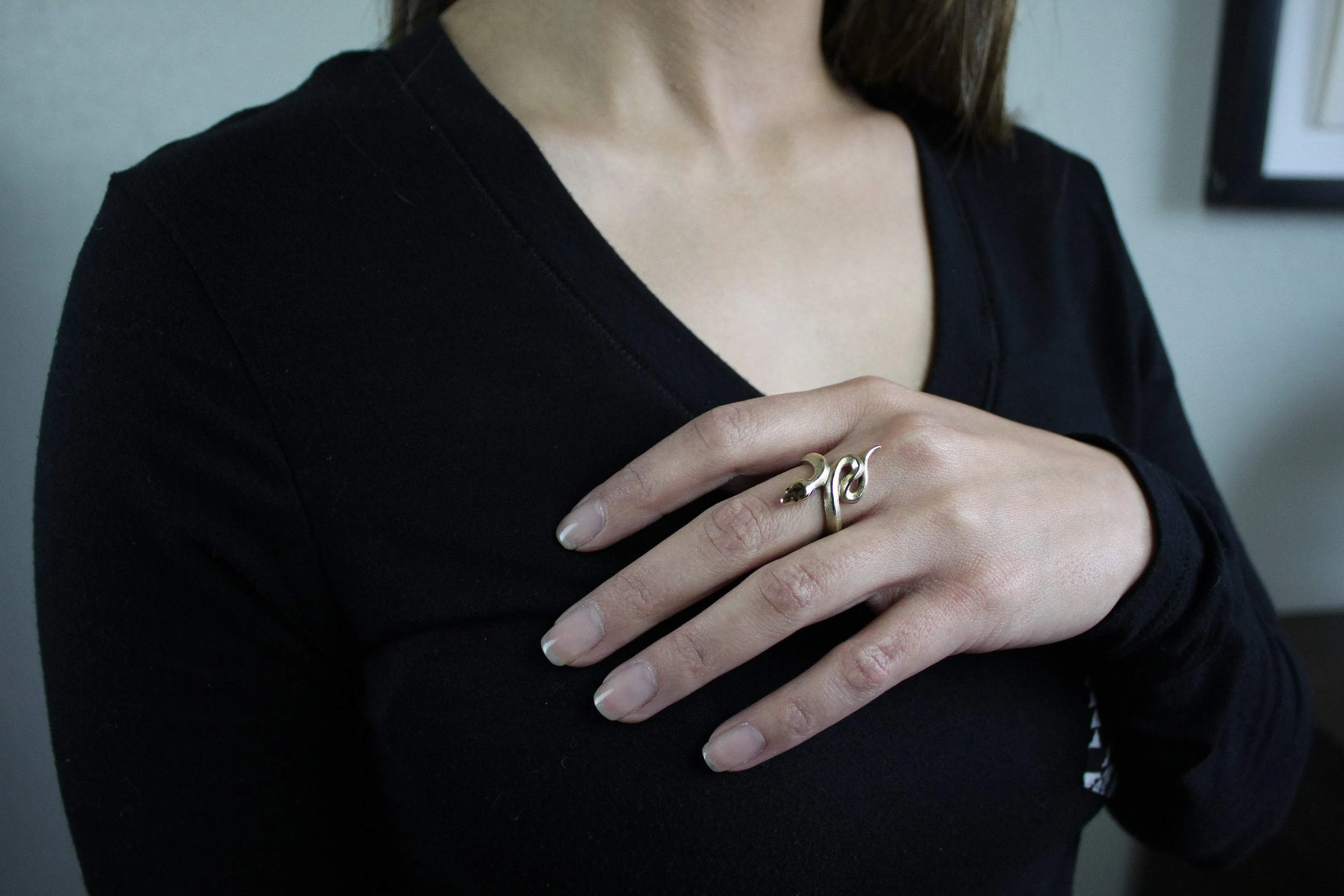 Boa Snake Ring - Bronze with Gemstone Eyes
