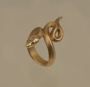 Boa Snake Ring - Bronze with Gemstone Eyes