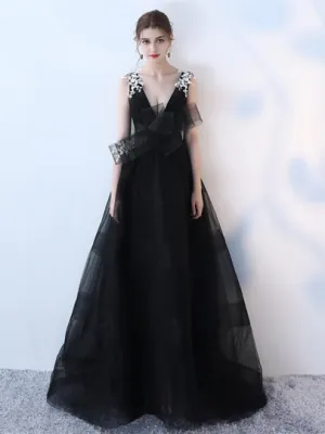 Bowknot Flowers V-Neck Evening Dress