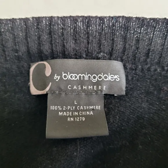 C by Bloomingdale's 100% 2-ply Cashmere Cardigan Sweater Black White Large