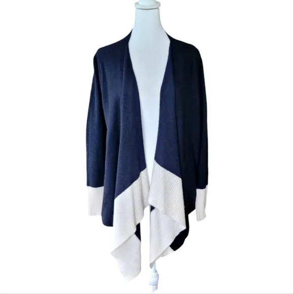 C by Bloomingdale's 100% 2-ply Cashmere Cardigan Sweater Black White Large