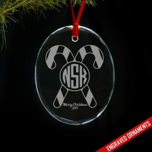 Candy Cane CUSTOM Monogram Engraved Glass Ornament