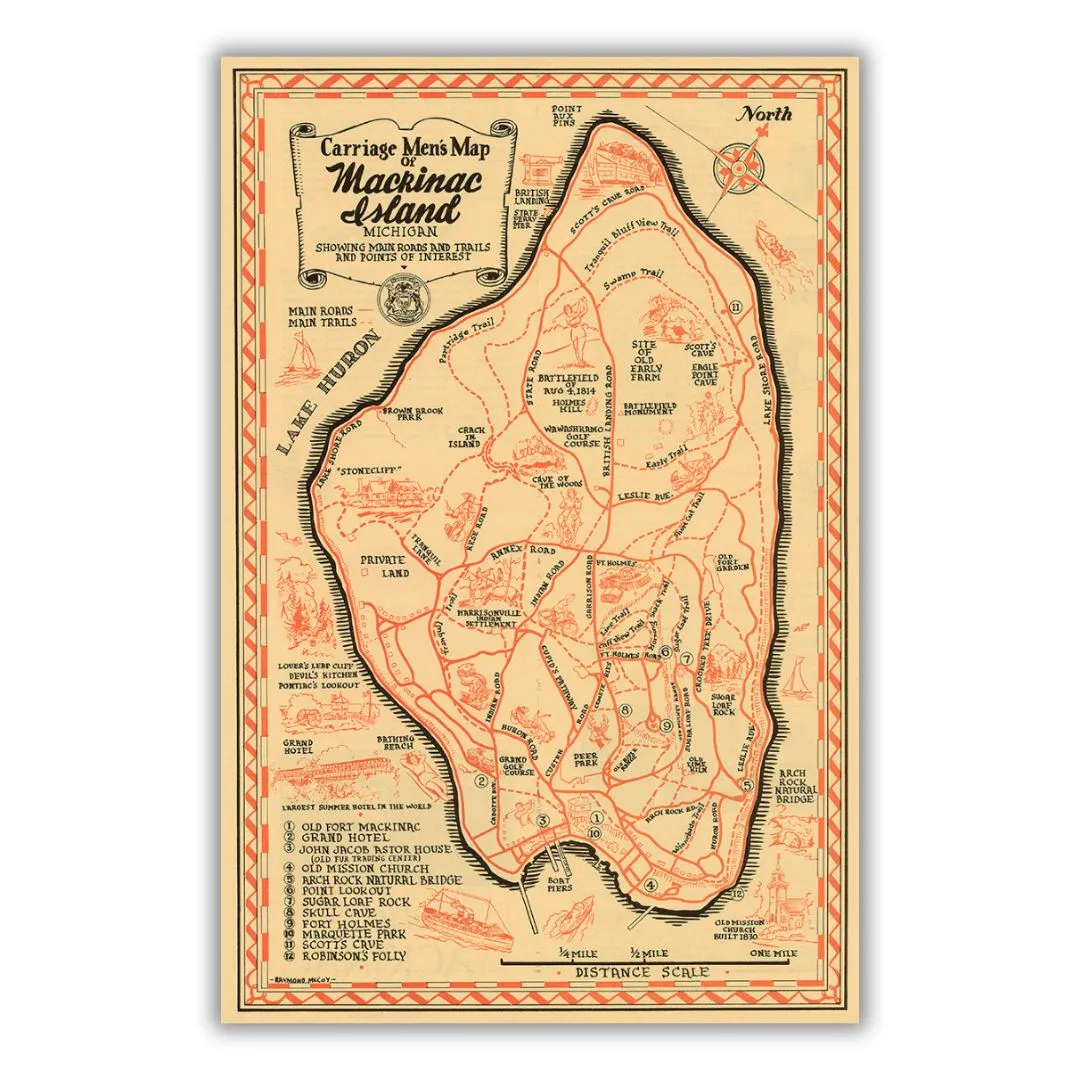 Carriage Men's Map of Mackinac Island Print