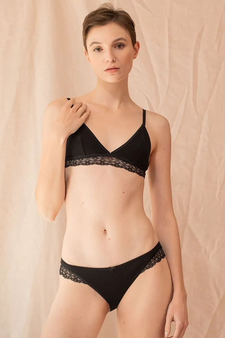 Casamance Organic Cotton & Lace Panties | Black
