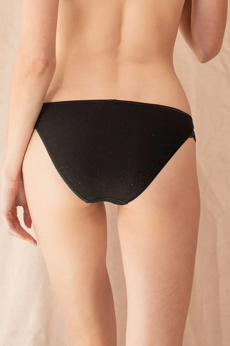 Casamance Organic Cotton & Lace Panties | Black
