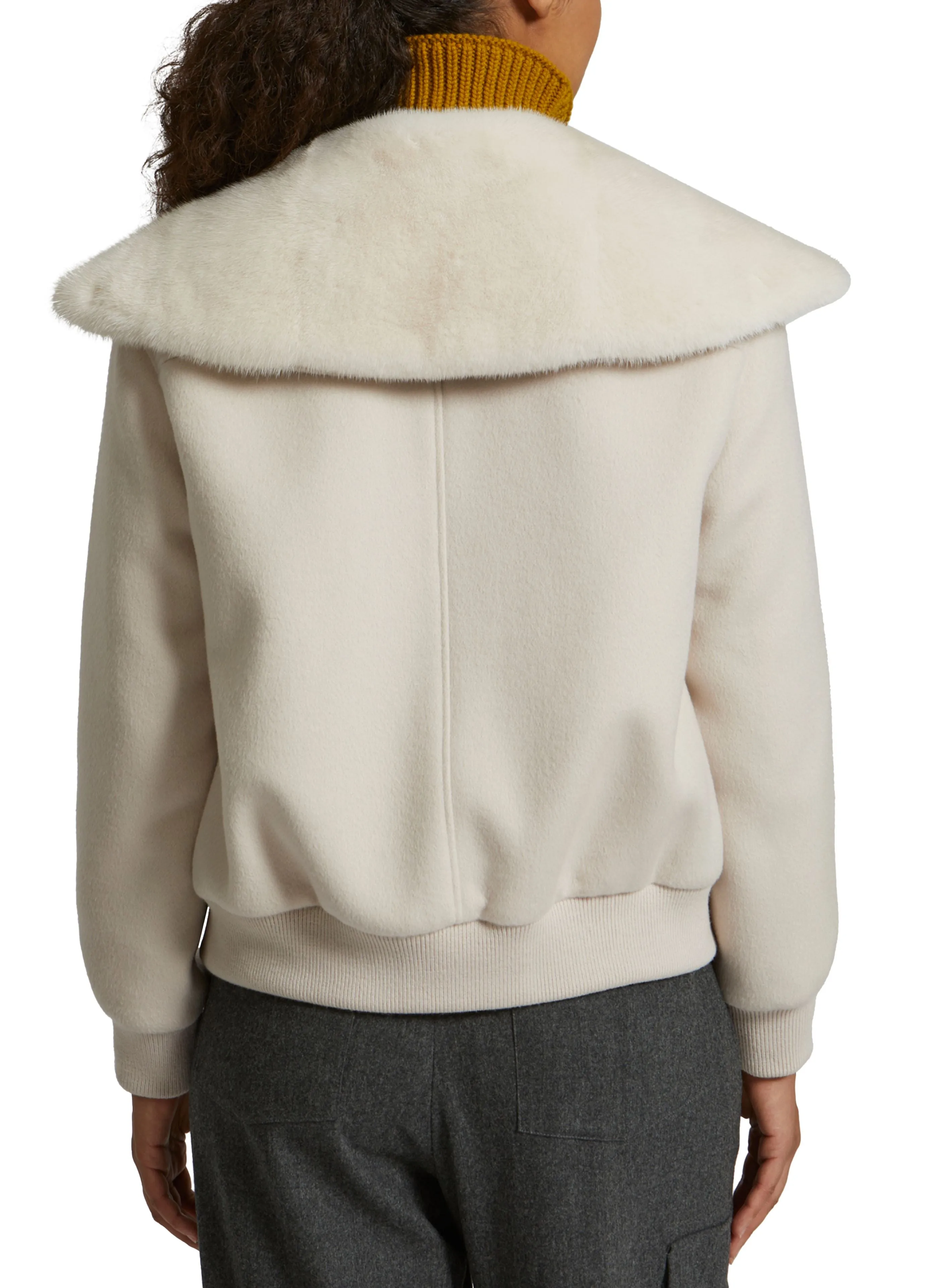 Cashmere wool jacket with mink fur collar