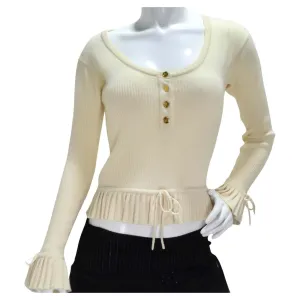 Chanel 1990s Ruffle Trim Tie Knit Cashmere Sweater