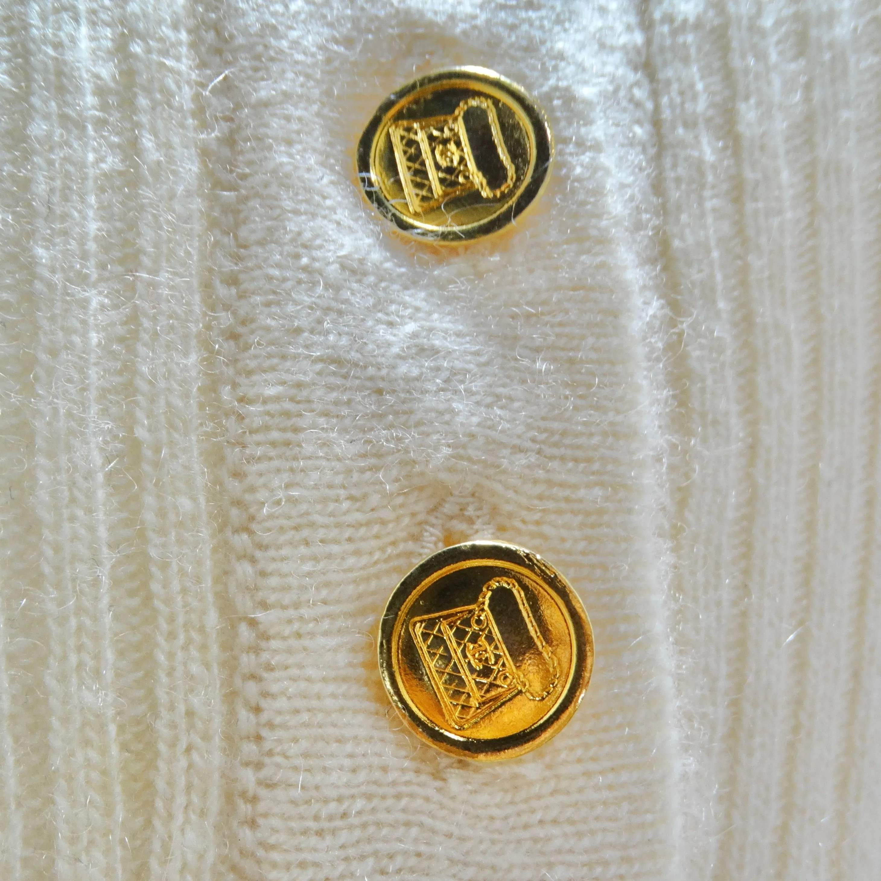 Chanel 1990s Ruffle Trim Tie Knit Cashmere Sweater