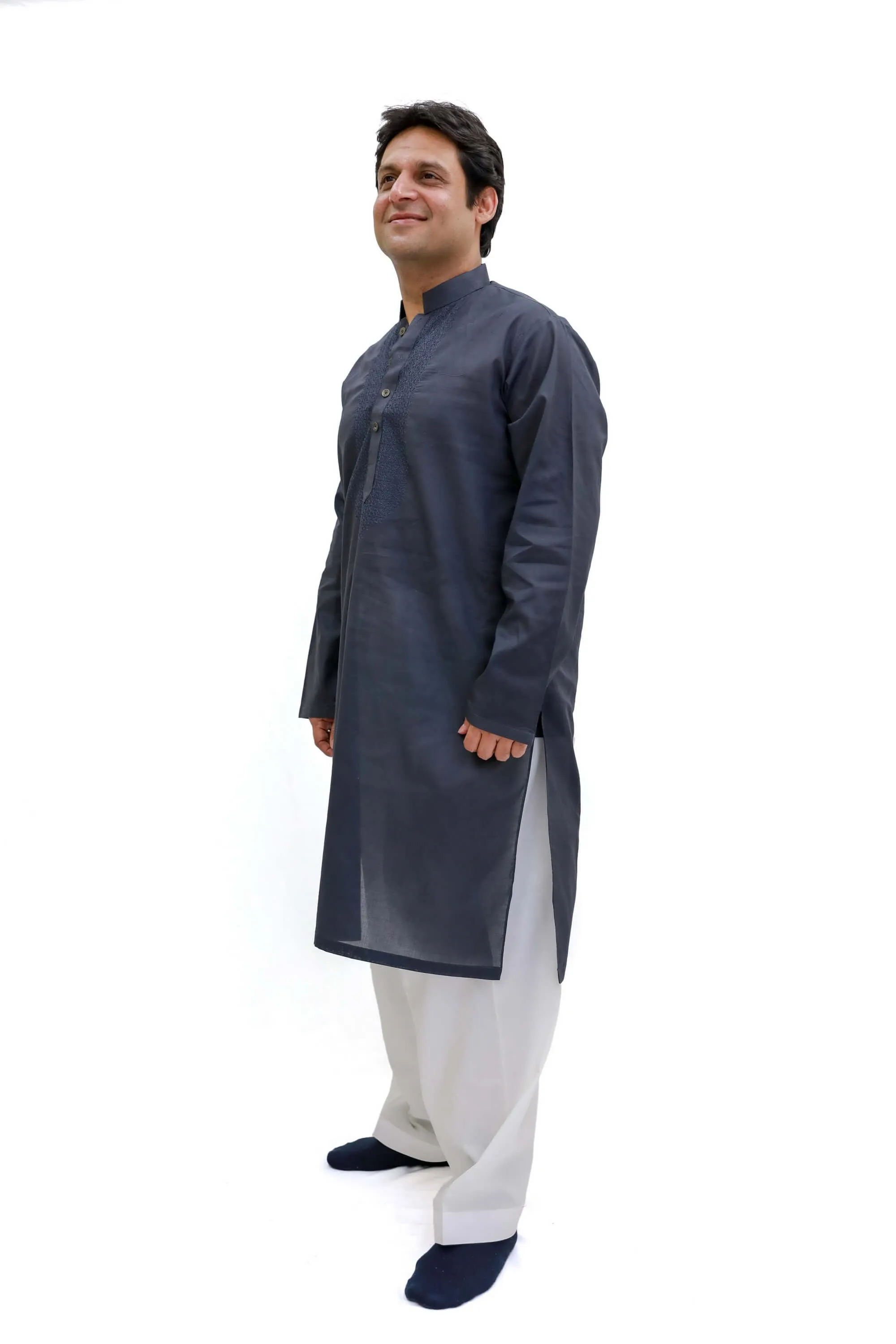 Charcoal-Grey Cotton Kurta - Shirt