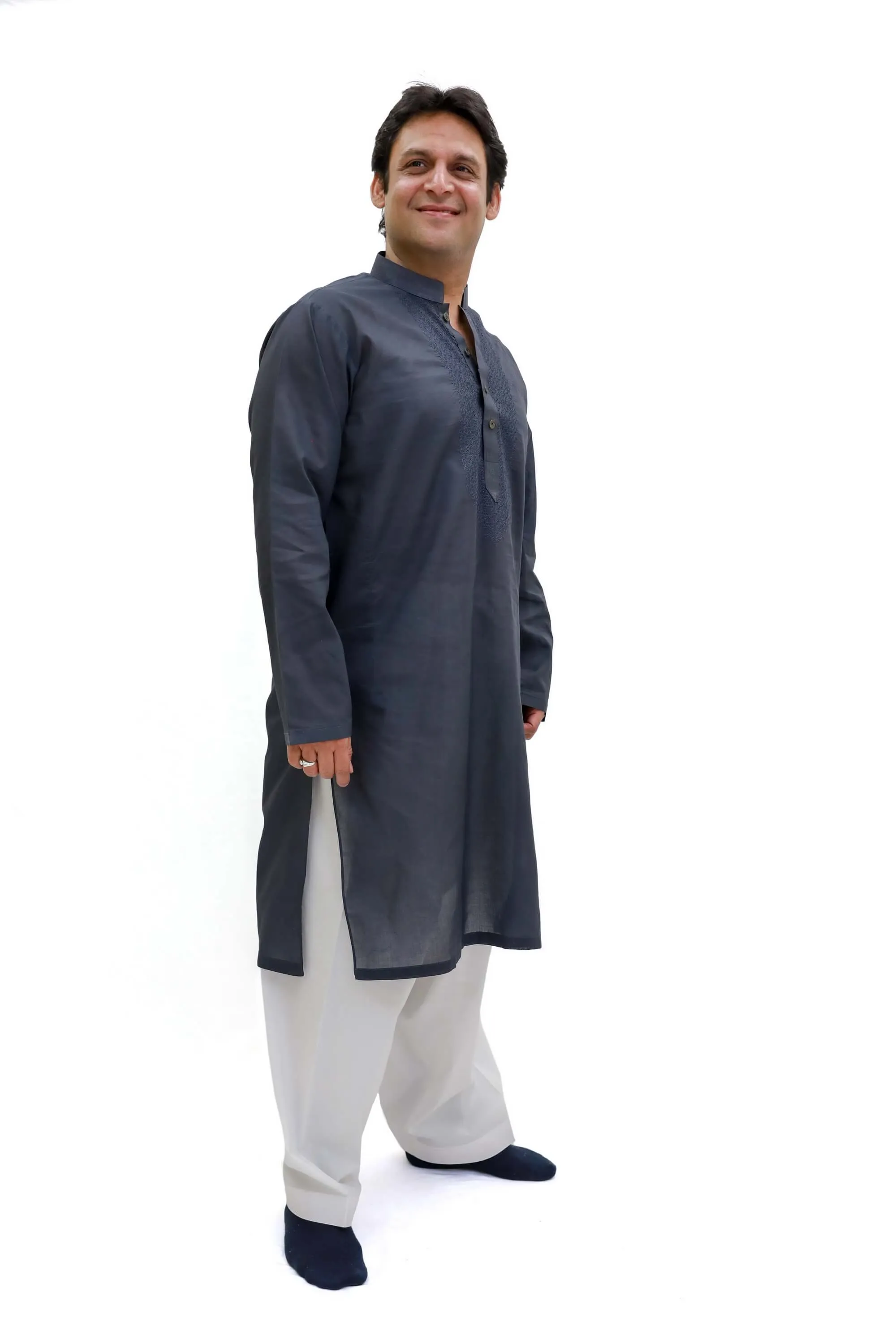 Charcoal-Grey Cotton Kurta - Shirt