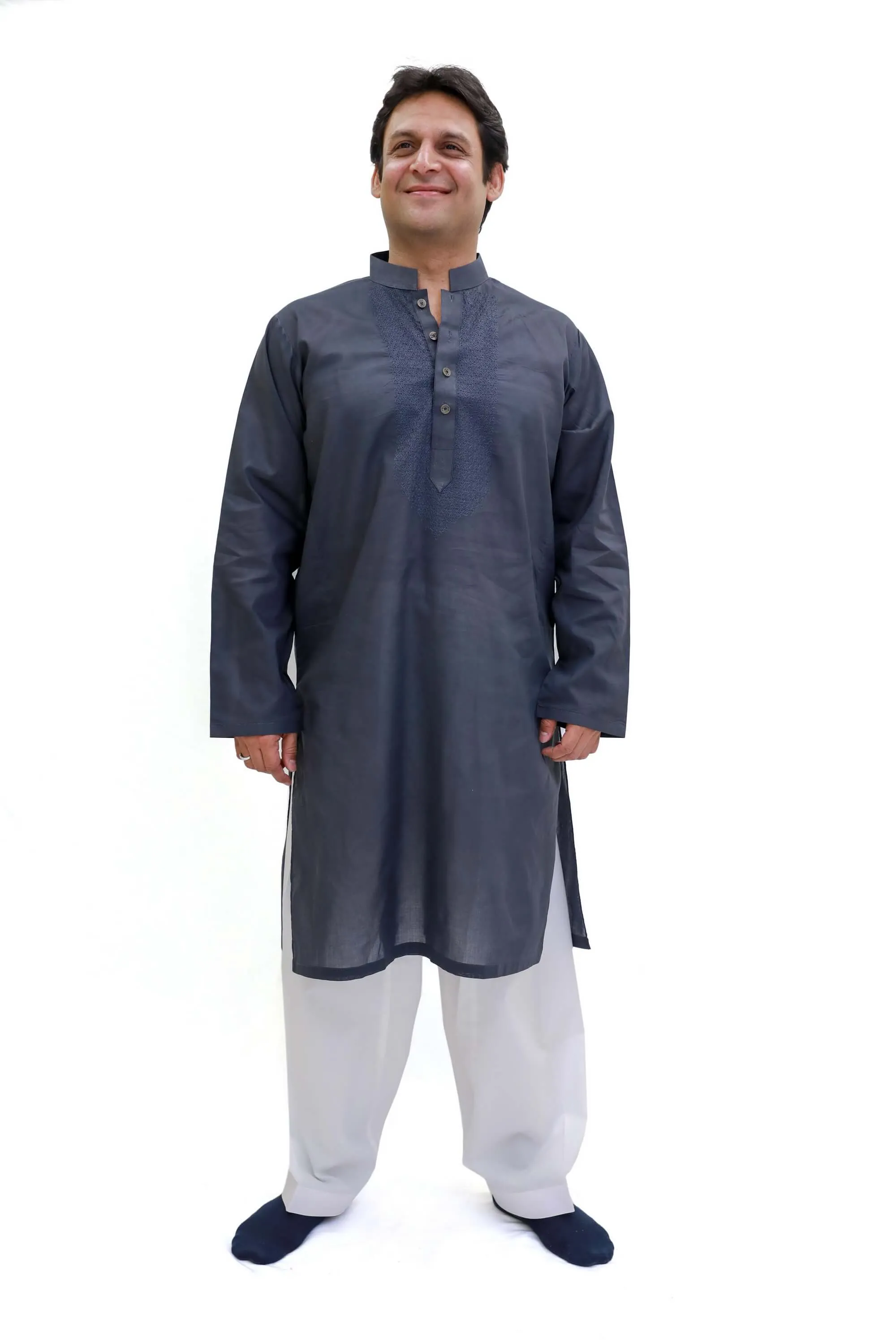 Charcoal-Grey Cotton Kurta - Shirt