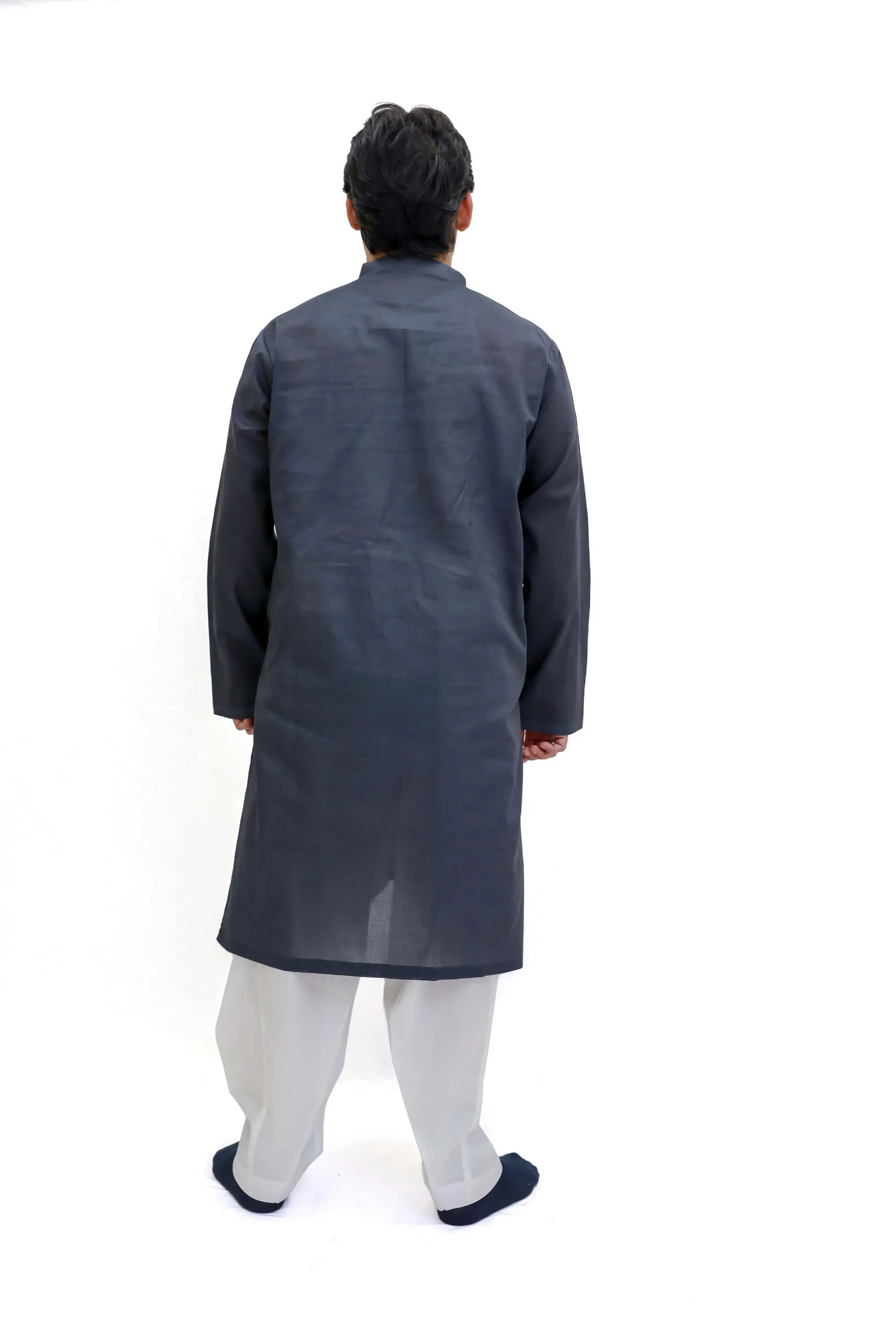 Charcoal-Grey Cotton Kurta - Shirt