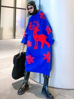 Christmas Elk Snowflake Sweater Dress