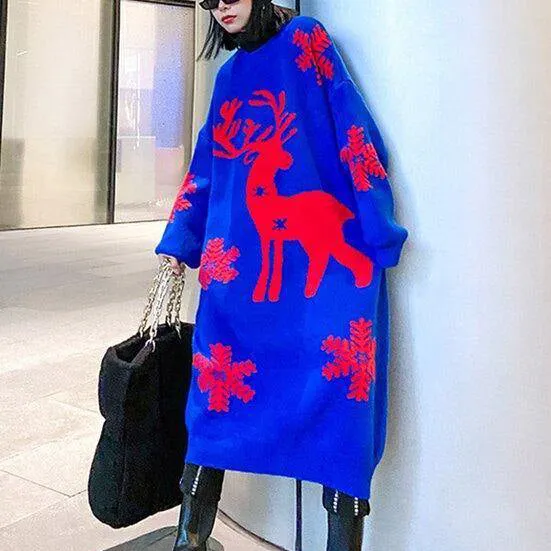 Christmas Elk Snowflake Sweater Dress