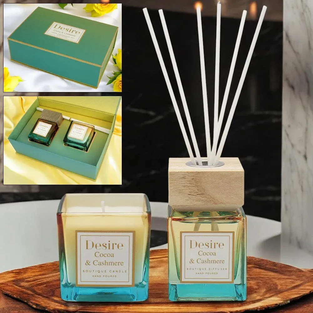 Cocoa and Cashmere Scented Candle & Reed Diffuser Home Fragrance Christmas Gift Set