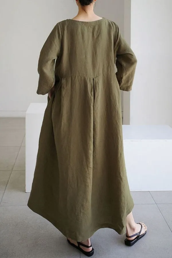 Cotton & Linen Maxi Dress (Fit up to 250lbs)
