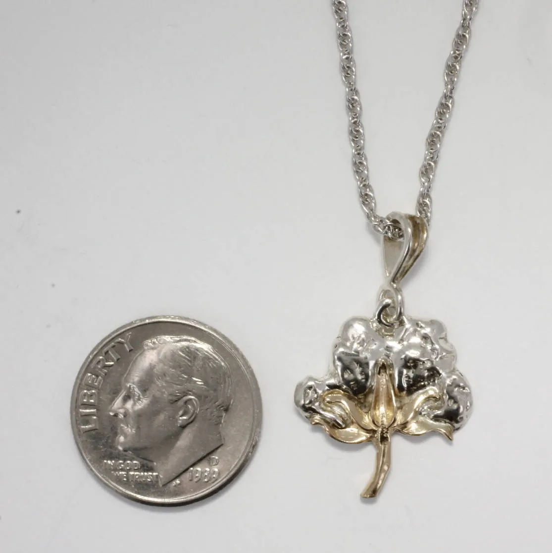 Cotton Boll Necklace 14kt Gold and Sterling Silver