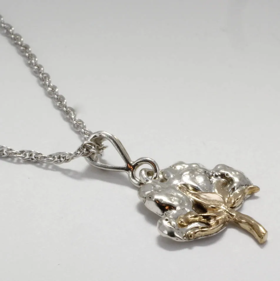 Cotton Boll Necklace 14kt Gold and Sterling Silver