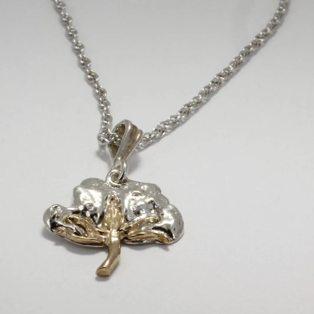 Cotton Boll Necklace 14kt Gold and Sterling Silver