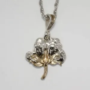Cotton Boll Necklace 14kt Gold and Sterling Silver
