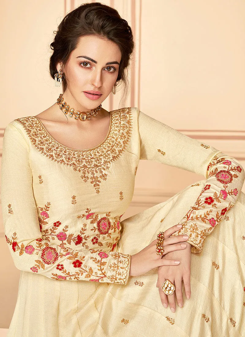 Cream Multi Embroidered Anarkali Suit