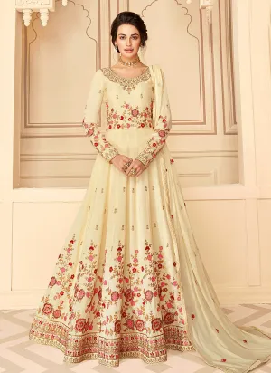 Cream Multi Embroidered Anarkali Suit