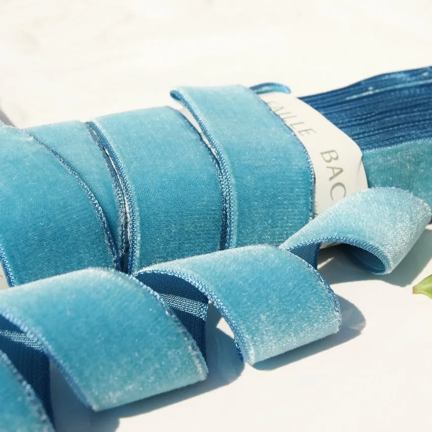 Crystal Blue Velvet Ribbon Vintage from France 22mm