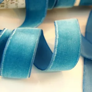 Crystal Blue Velvet Ribbon Vintage from France 22mm