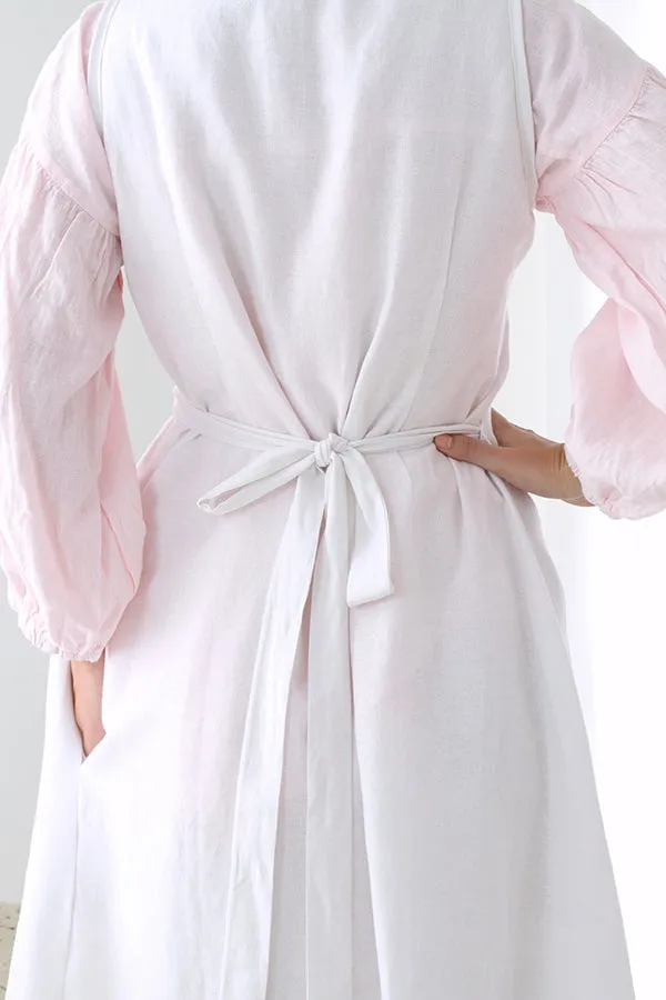 CUISINE APRON DRESS IN WHITE LINEN