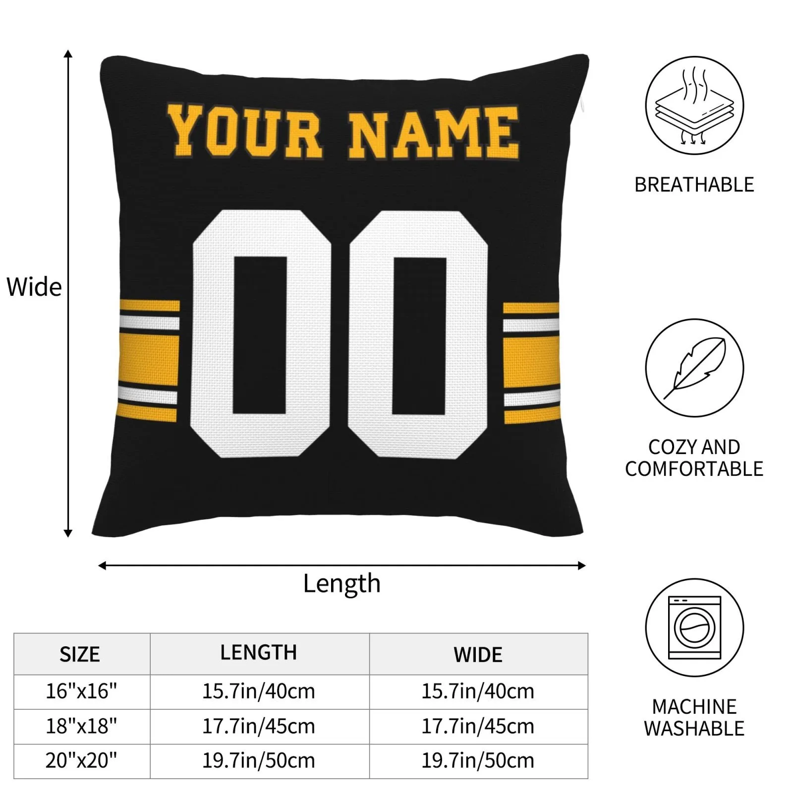 Custom Black Pittsburgh Steelers Decorative Throw Pillow Case - Print Personalized Football Team Fans Name & Number Birthday Gift
