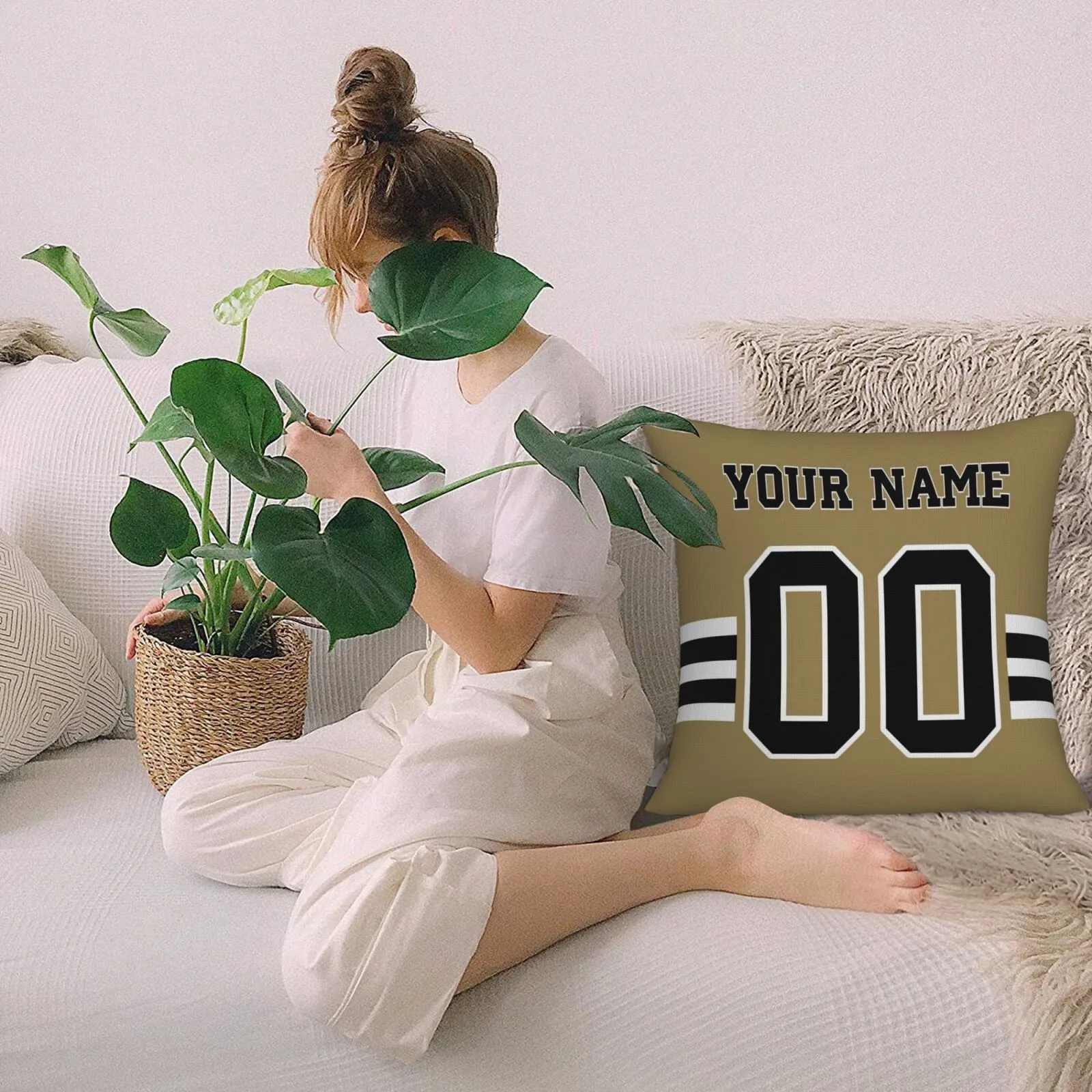 Custom Gold New Orleans Saints Decorative Throw Pillow Case - Print Personalized Football Team Fans Name & Number Birthday Gift