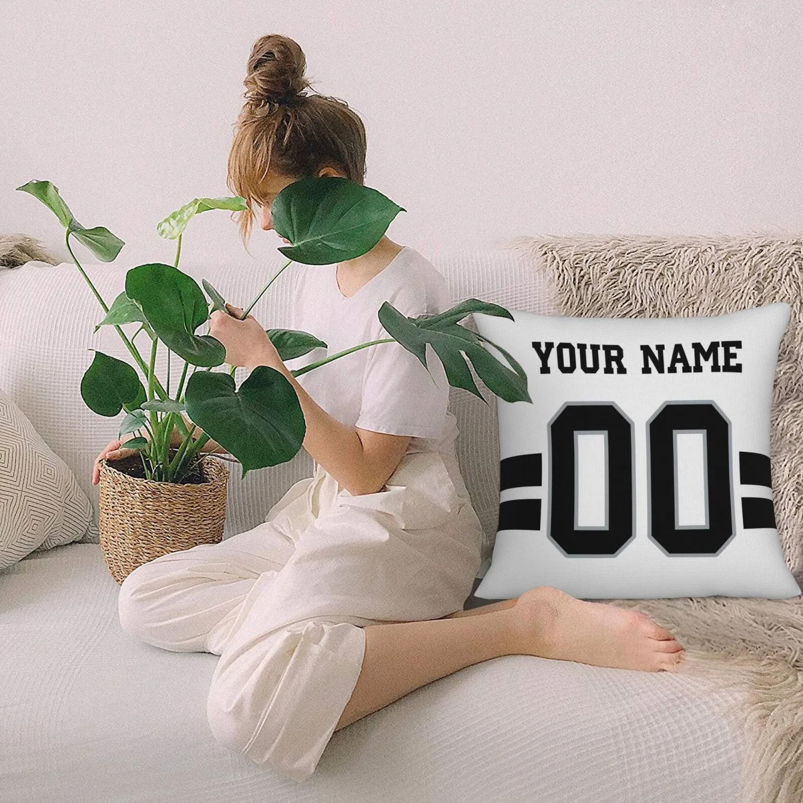 Custom White Las Vegas Raiders Decorative Throw Pillow Case - Print Personalized Football Team Fans Name & Number Birthday Gift