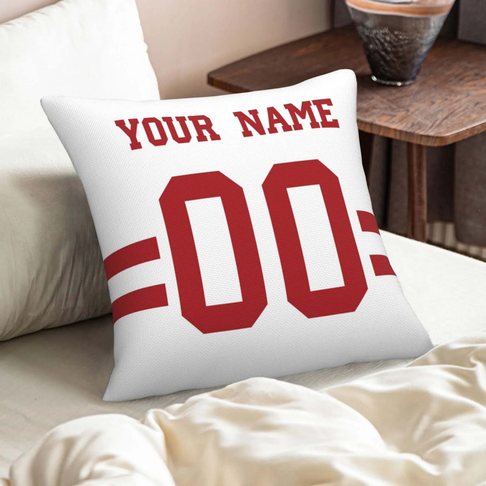 Custom White San Francisco 49ers Decorative Throw Pillow Case - Print Personalized Football Team Fans Name & Number Birthday Gift