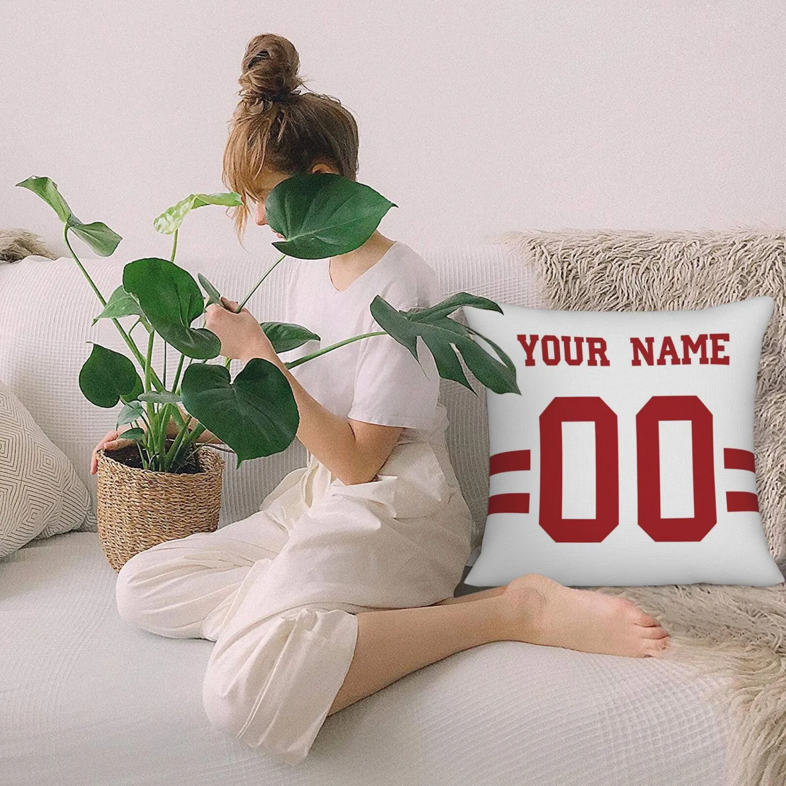 Custom White San Francisco 49ers Decorative Throw Pillow Case - Print Personalized Football Team Fans Name & Number Birthday Gift