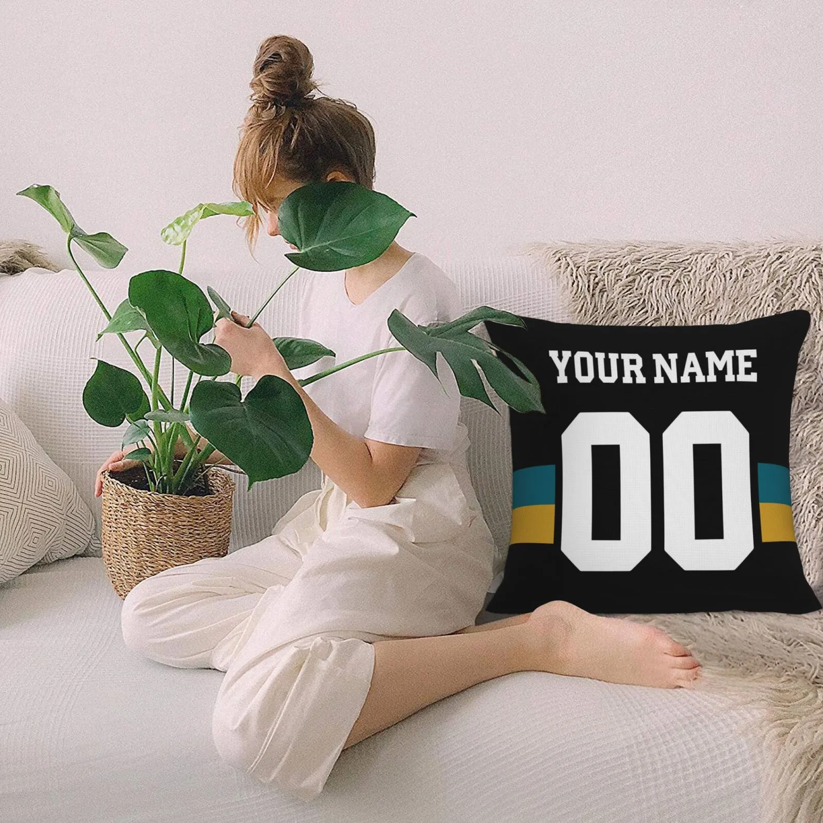 Customized Jacksonville Jaguars Football Team Decorative Throw Pillow Case Print Personalized Football Style Fans Letters & Number Black Pillowcase Housewarming Gifts