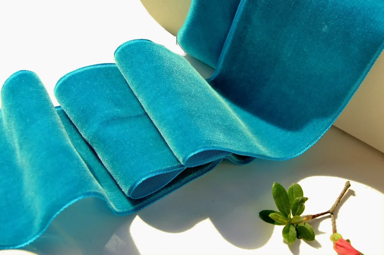 Cyan Velvet Ribbon Vintage from France 72mm