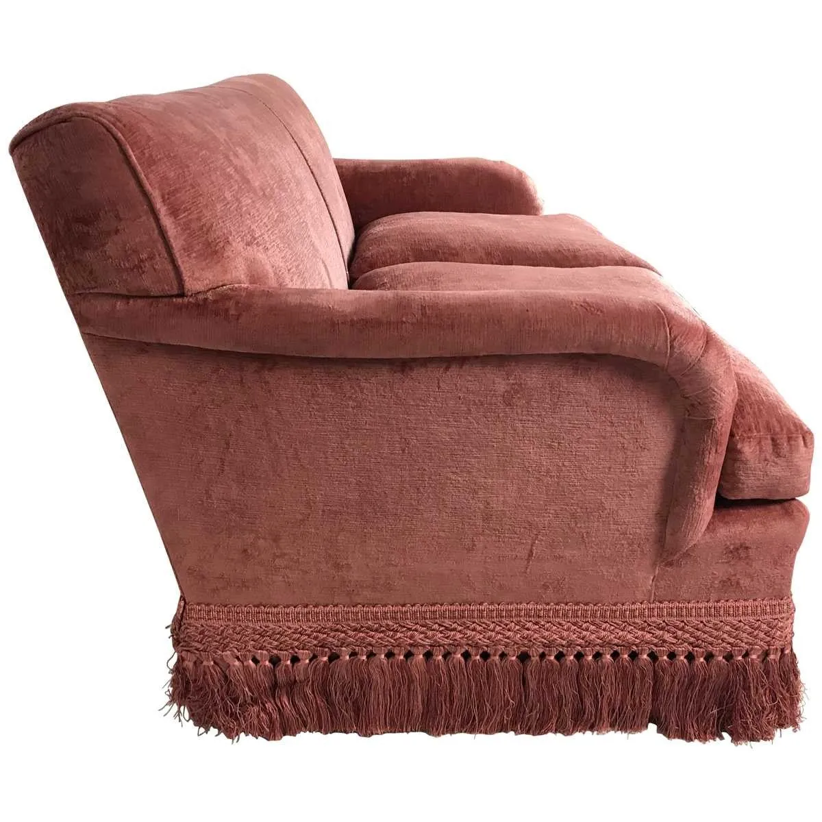 Danielle Rollins Custom Designed O' Henry House Linen Velvet Upholstered Loveseat with Bouillon Fringe
