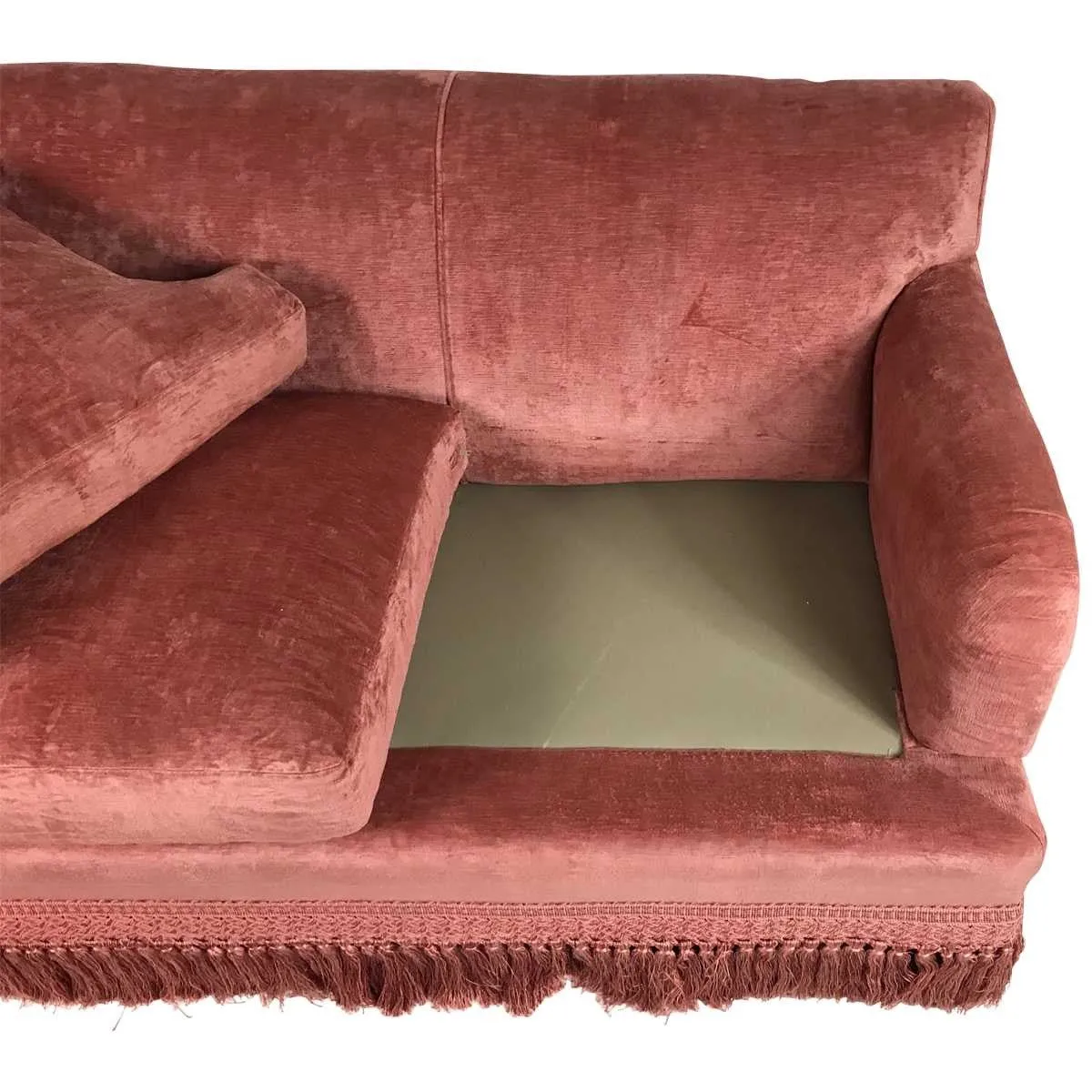 Danielle Rollins Custom Designed O' Henry House Linen Velvet Upholstered Loveseat with Bouillon Fringe
