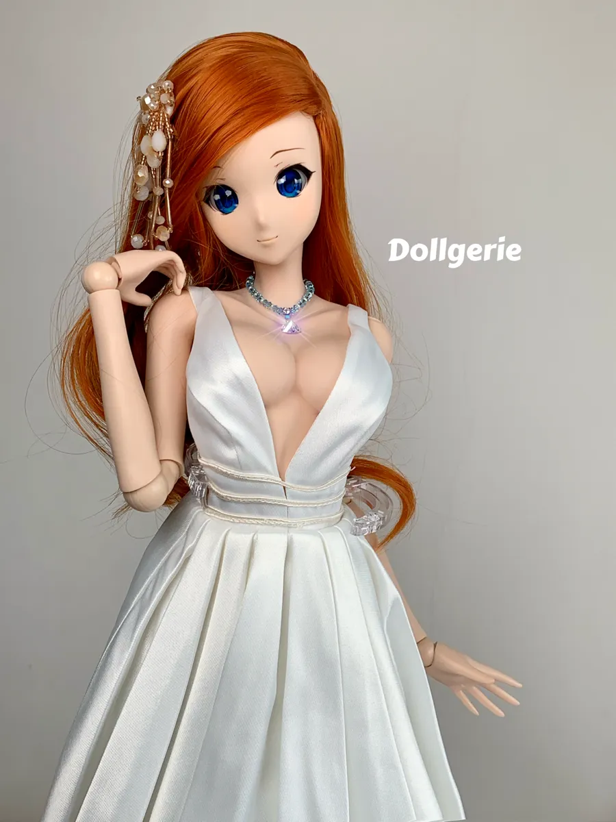 Deep-v a-line white long wedding gown