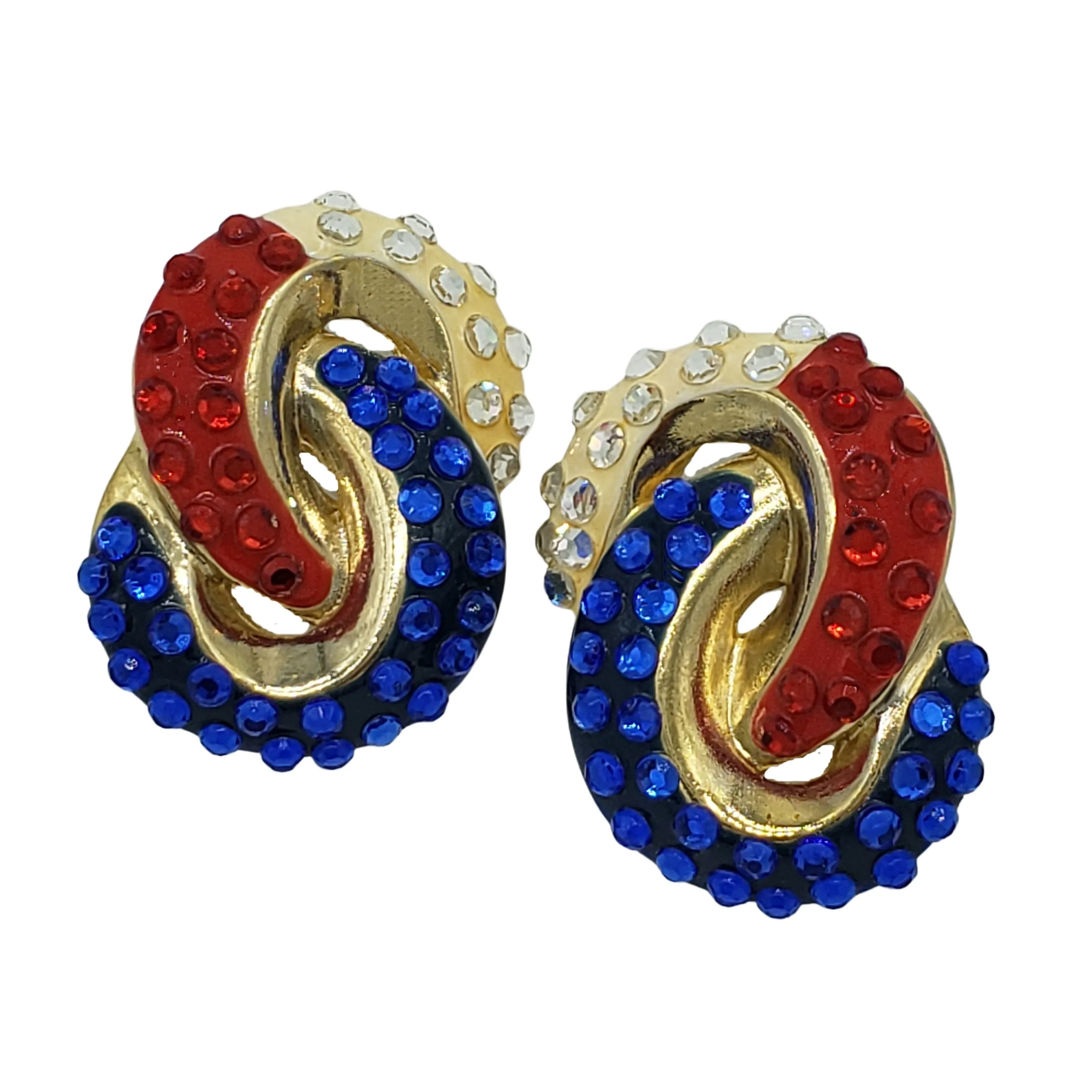 Don-Lin Vintage Rhinestone Earrings in Red, White and Blue
