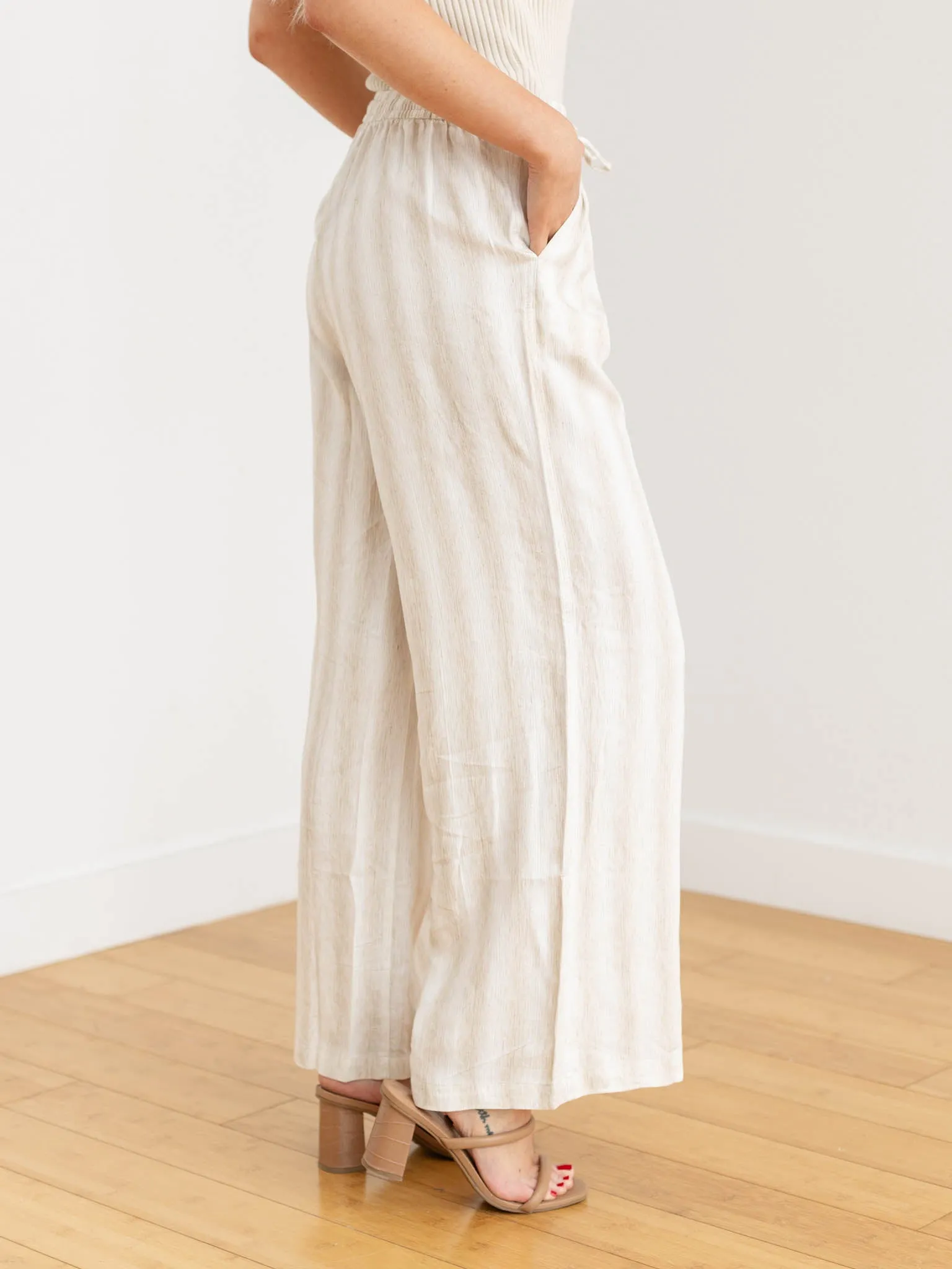 Drawstring Textured Ombre Linen Pants